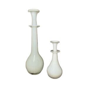 Vintage White Hand Blown Cased Art Glass Vases, Set of 2, 13" Tall